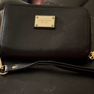 Michael Kors Black and Gold Wristlet